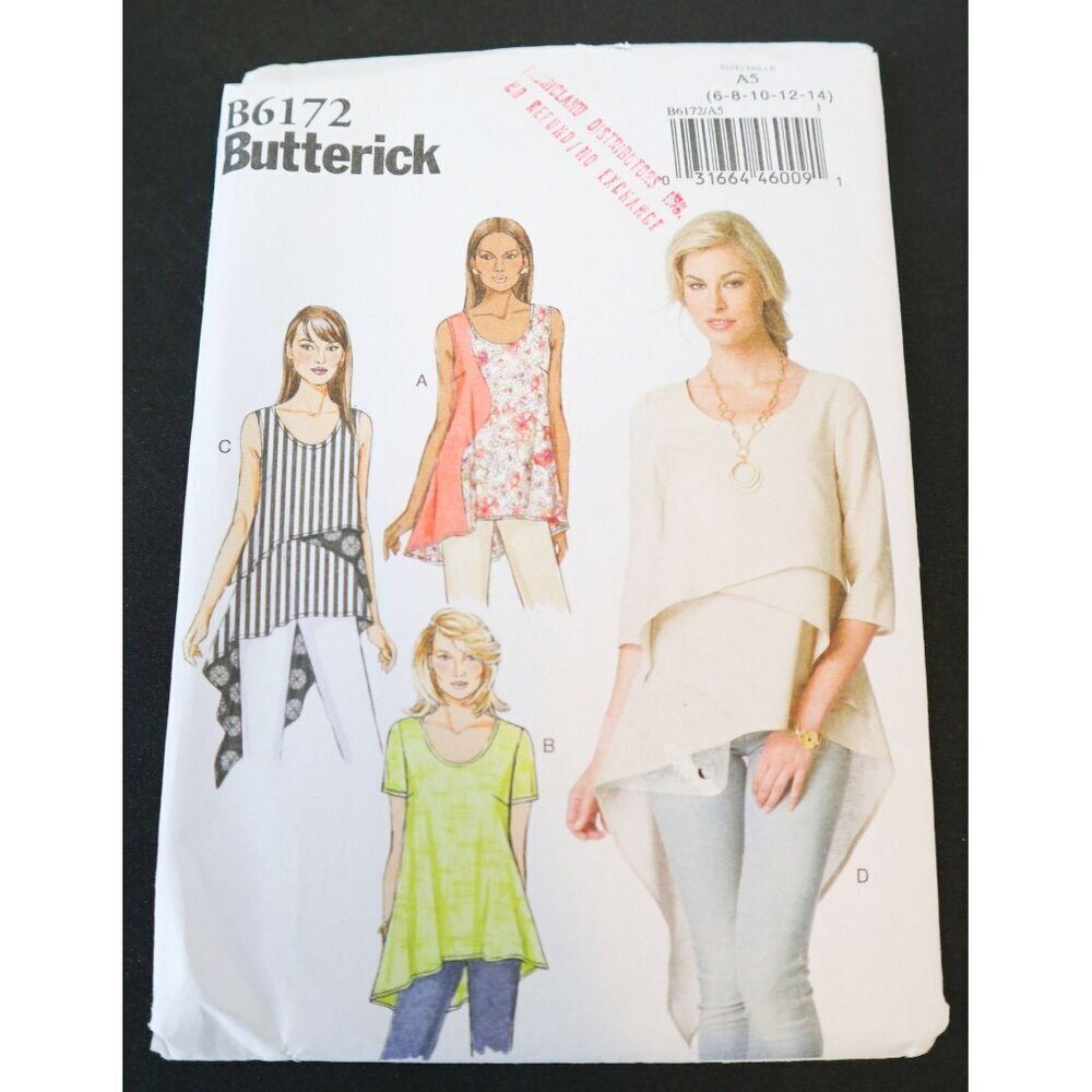 Butterick B5925 Sewing Pattern Misses' Top Layered Tunic Sleeveless Short Sleeve